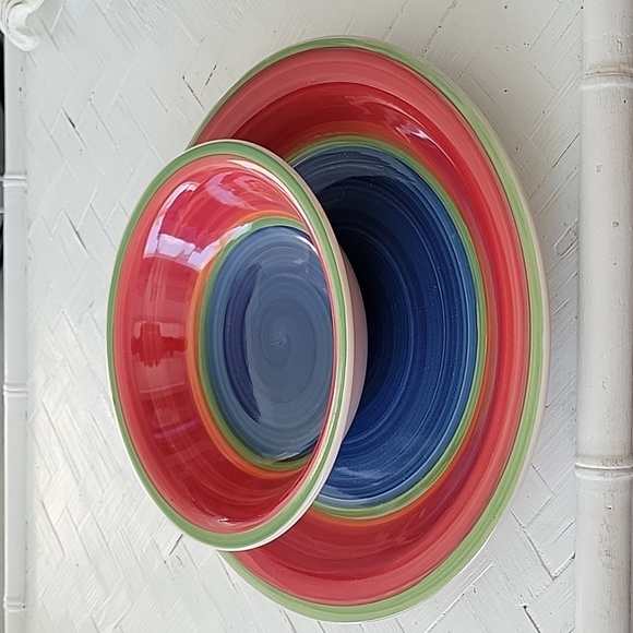 Royal Norfolk Stoneware Mambo One Dinner Plate and One Salad/Soup Bowl - Picture 1 of 6